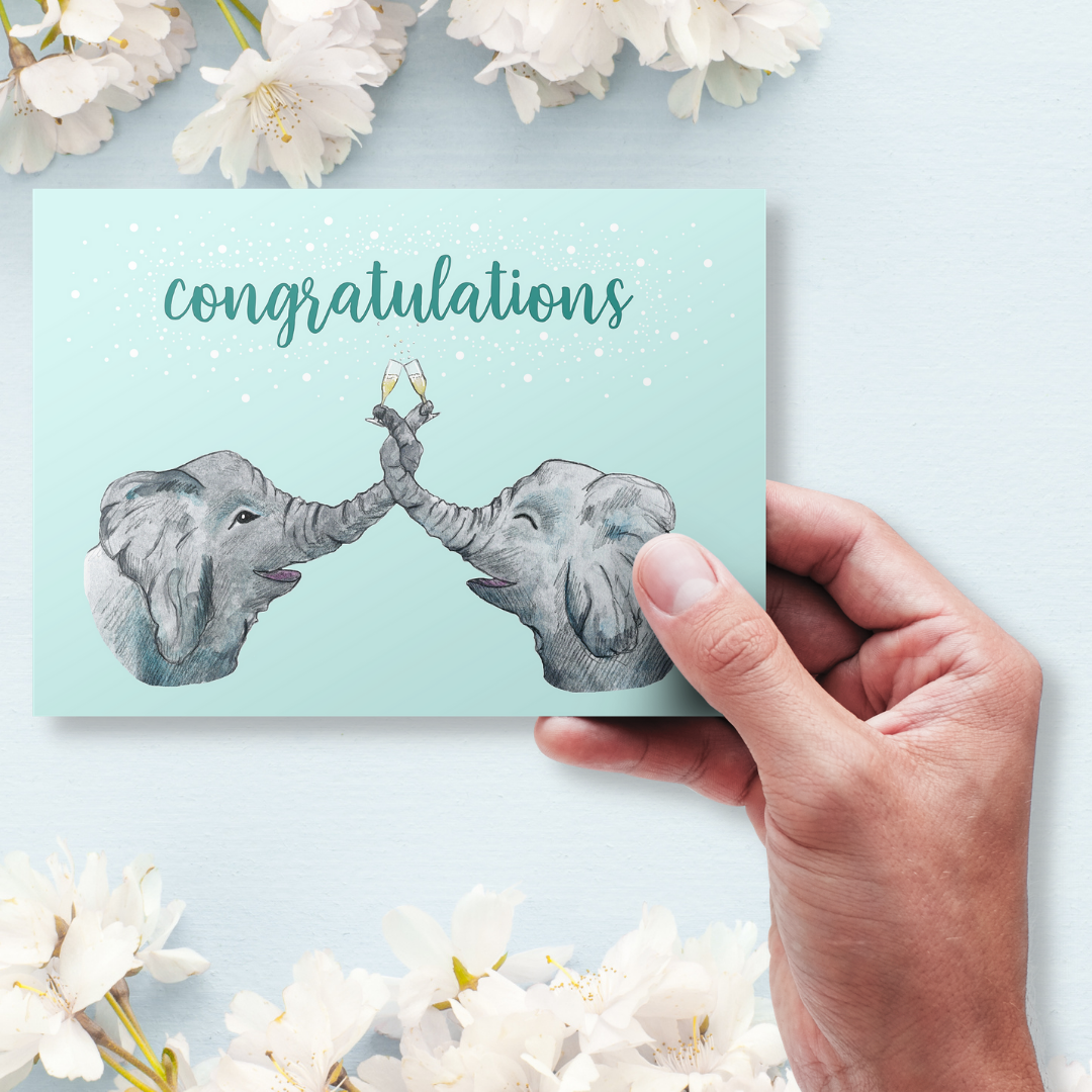 Handmade Wildlife Greetings Card - Congrats Elephants