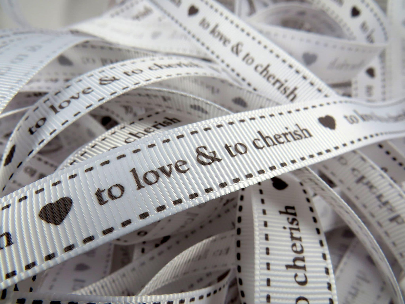 Ribbon - to Love & to Cherish - White 16mm (per metre) | Buy Online from The Home Crafters
