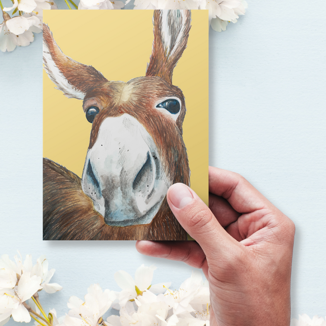 Handmade Wildlife Greetings Card - Donkey