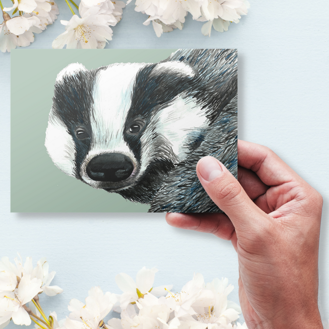 Handmade Wildlife Greetings Card - Badger