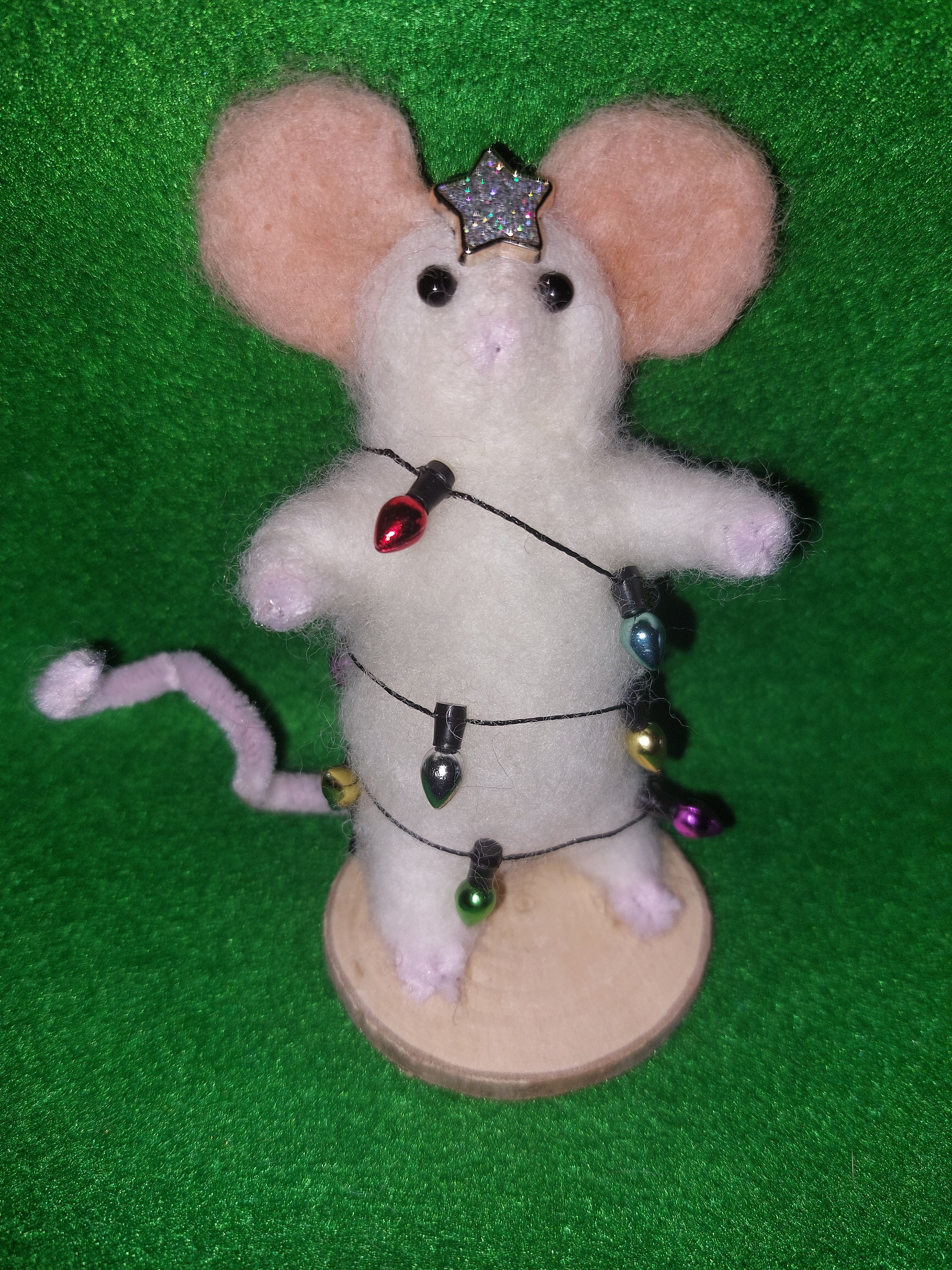 Christmas Tree Lights Mouse - Fairy Fae Handmade Needle Felt Decoration