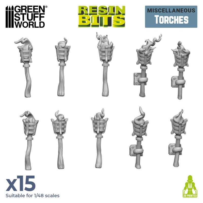 Green Stuff World: 3d Printed Resin Bits Scenery - 1:48 - 1:35 Dungeon Wall Torches - 15pc | Buy Online from The Home Crafters