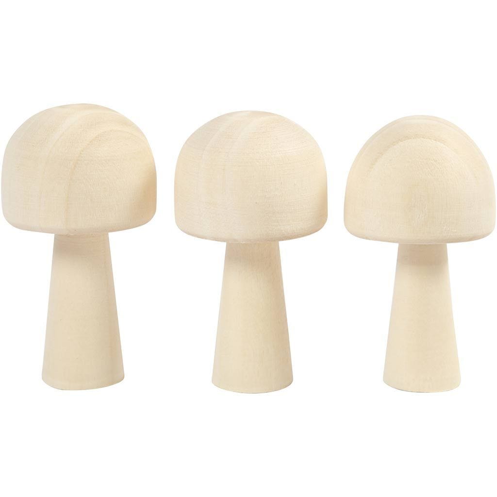 Set Of Three Natural Wooden Mushrooms