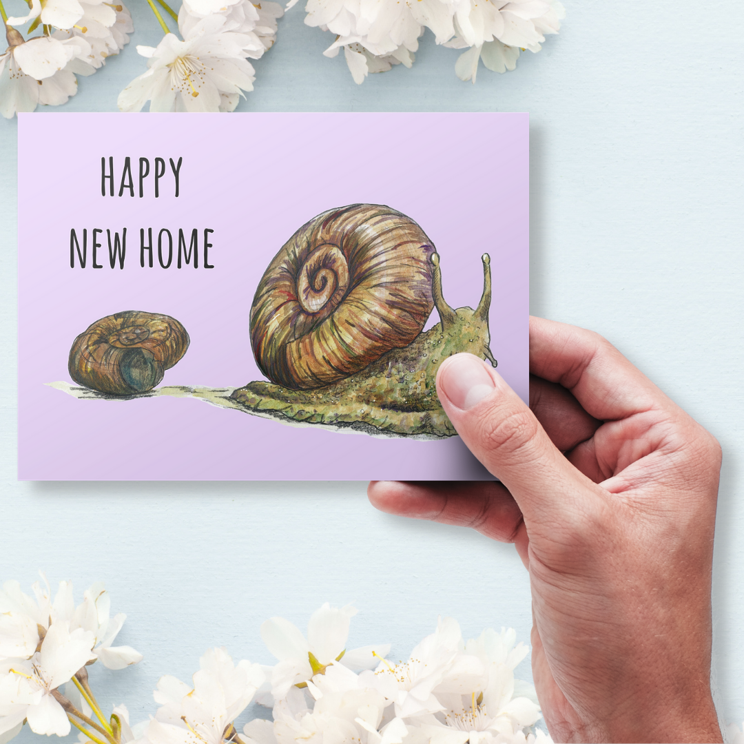 Handmade Wildlife Greetings Card - New Home Snail