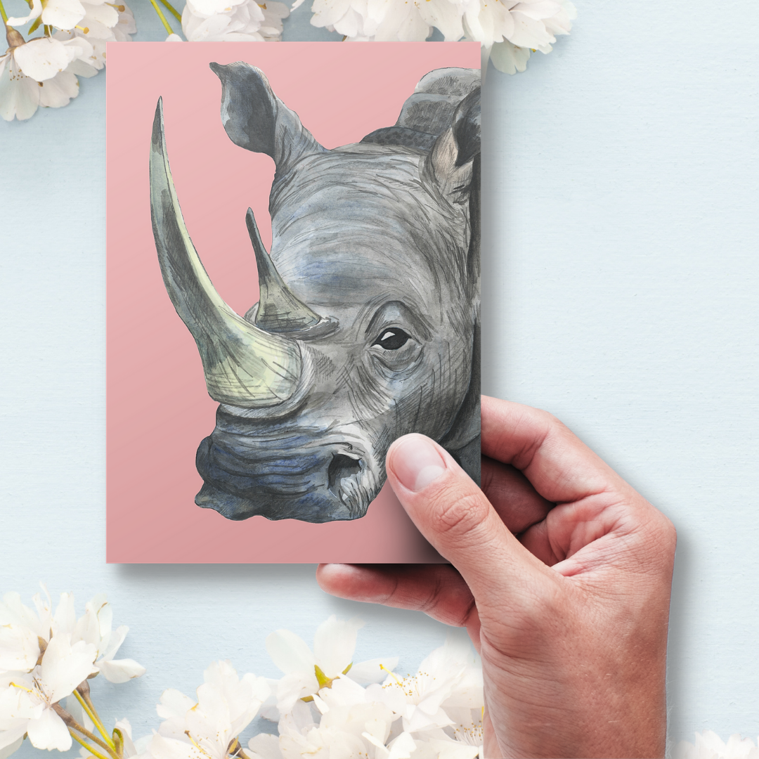 Handmade Wildlife Greetings Card - Rhino