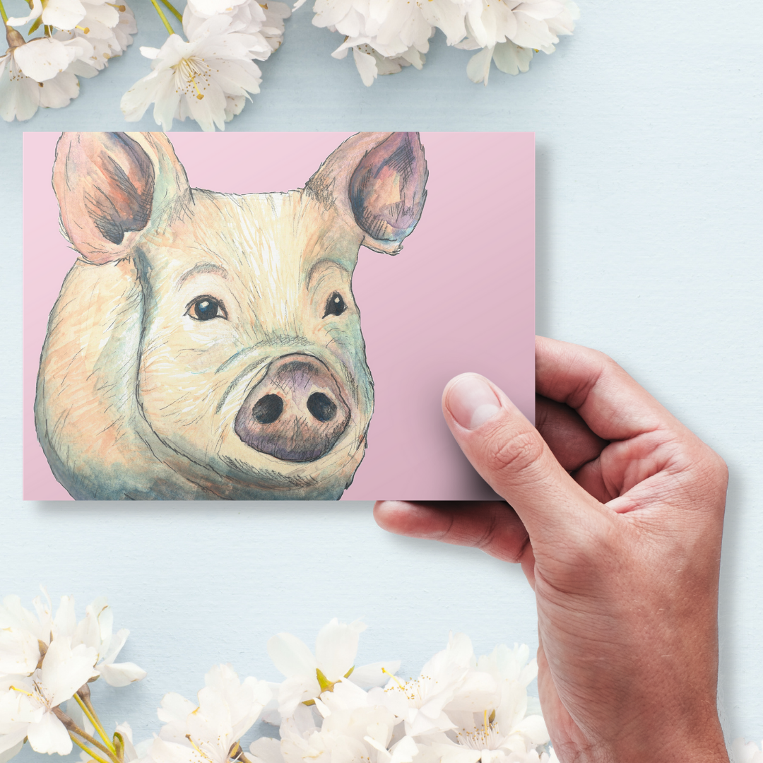 Handmade Wildlife Greetings Card - Piggy