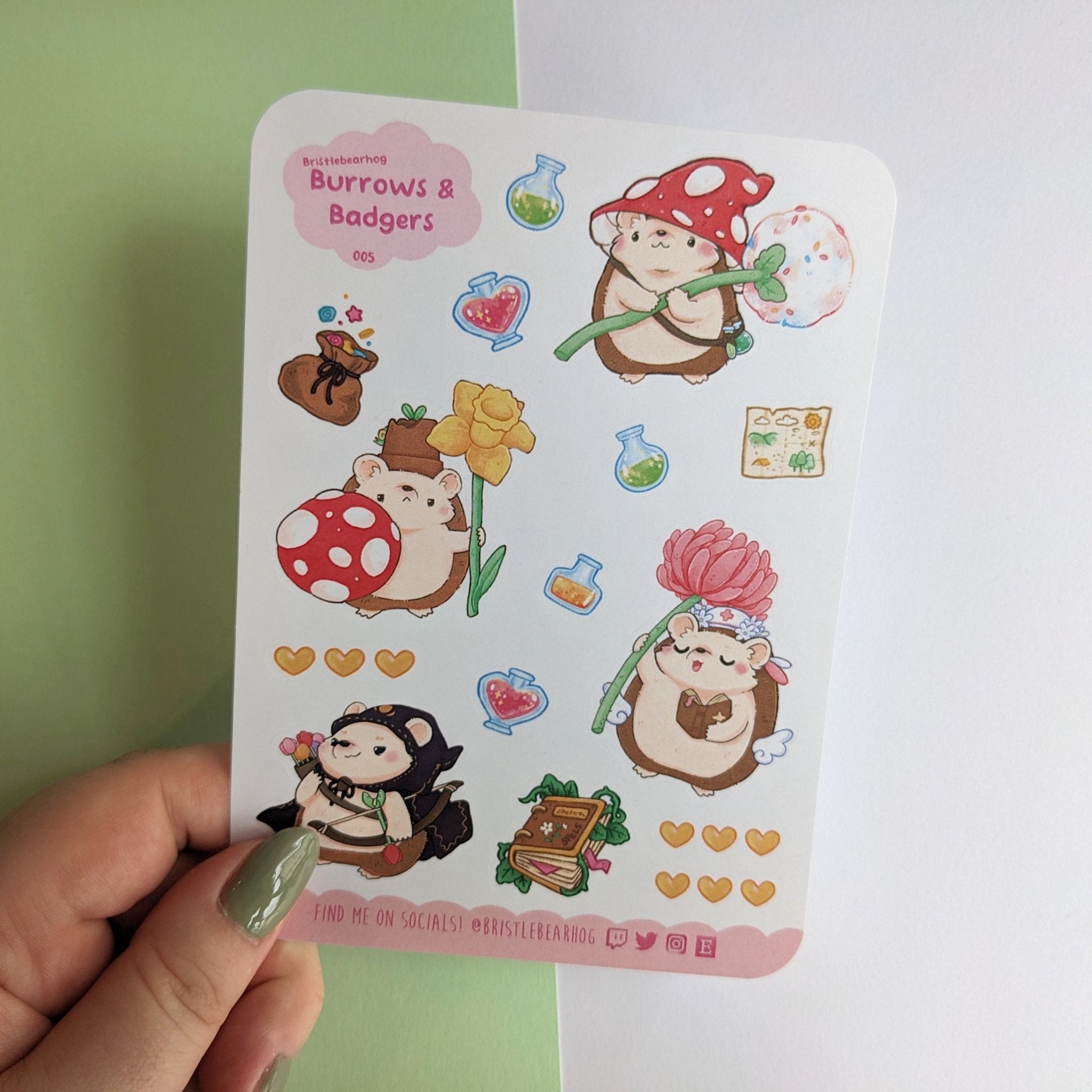 Bristlebearhog Sticker Sheet - Burrows & Badgers | Buy Online from The Home Crafters