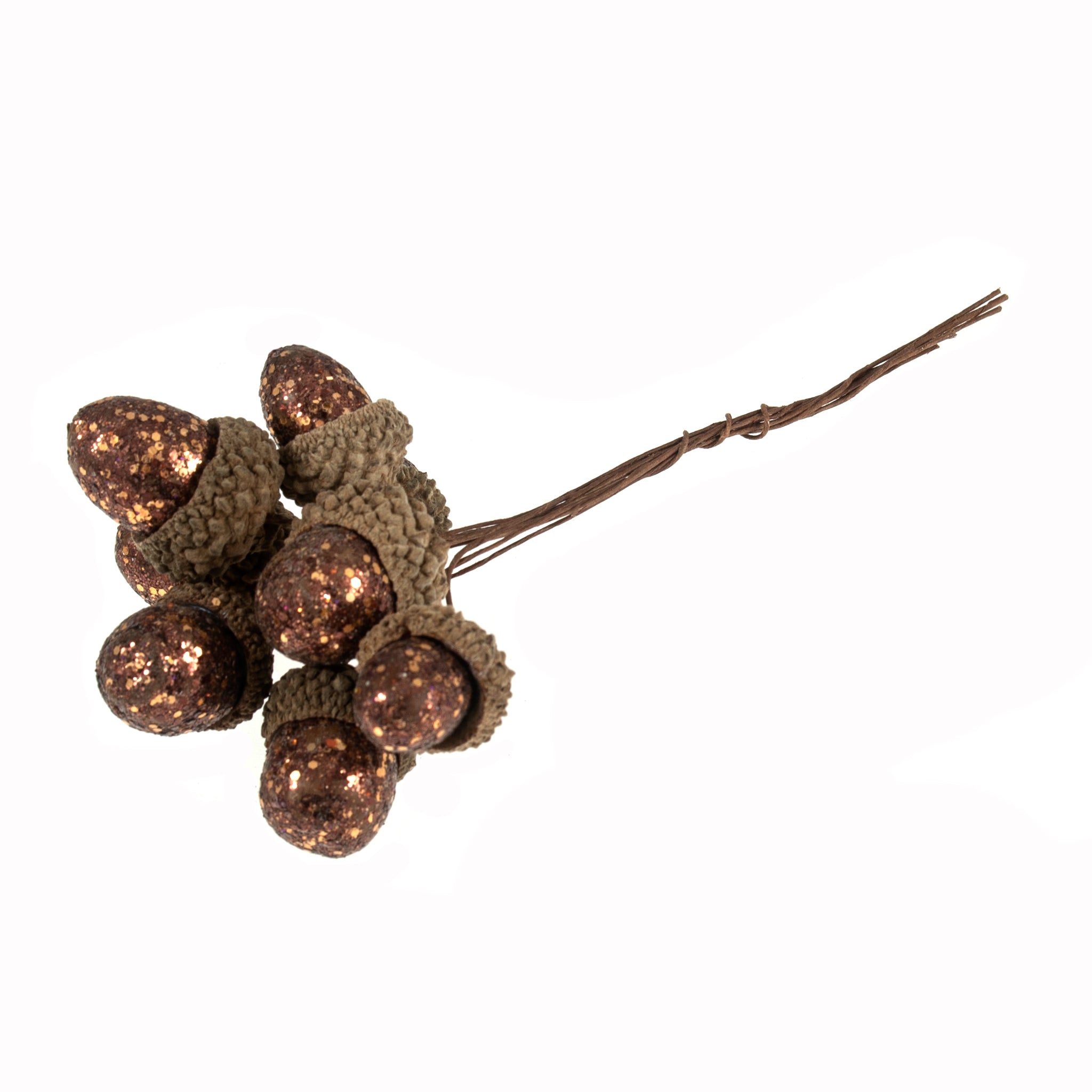 Bronze Glitter Acorns on Wire: Bunch of 8