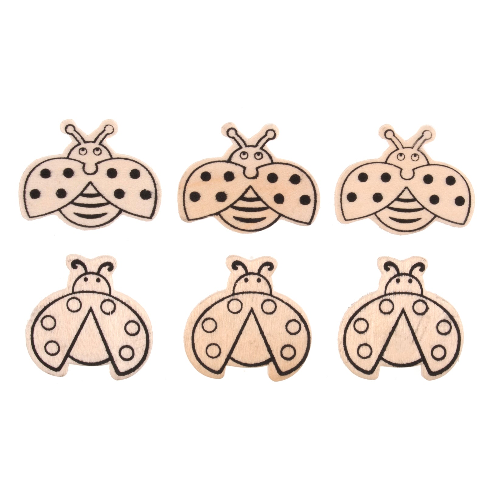 Craft Embellishments: Natural: Wooden Ladybirds: Pack of 6 | Buy Online from The Home Crafters