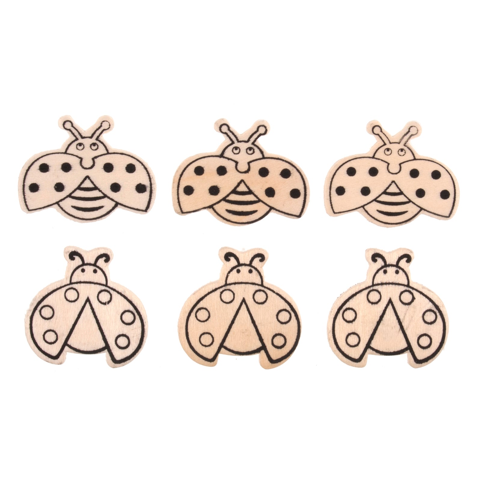 Craft Embellishments: Natural: Wooden Ladybirds: Pack of 6 | Buy Online from The Home Crafters