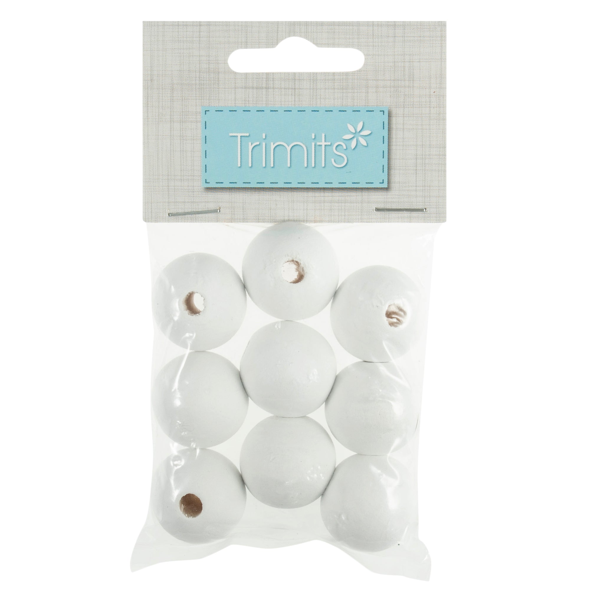 Trimits 25mm Wooden Craft Beads for Macramé - White