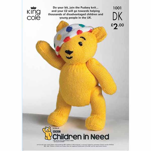 King Cole Children in Need - Pudsey Bear Knitting Pattern 1001 - Double Knit | Buy Online from The Home Crafters