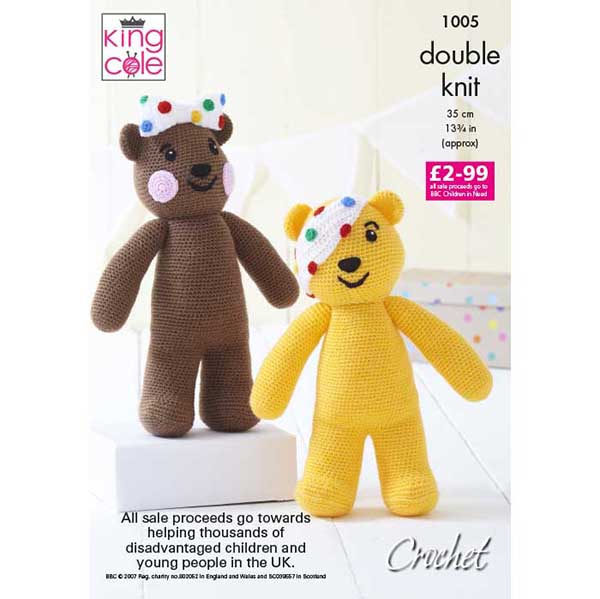 King Cole Children in Need - Pudsey & Blush Bears Crochet Pattern 1005 - Double Knit | Buy Online from The Home Crafters