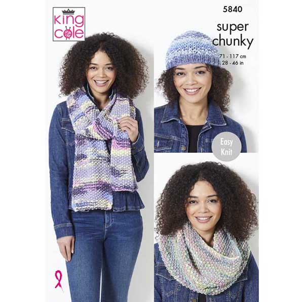 King Cole 'Easy Knit' Ladies Jacket & Accessories Knitting Pattern 5840 - Super Chunky | Buy Online from The Home Crafters