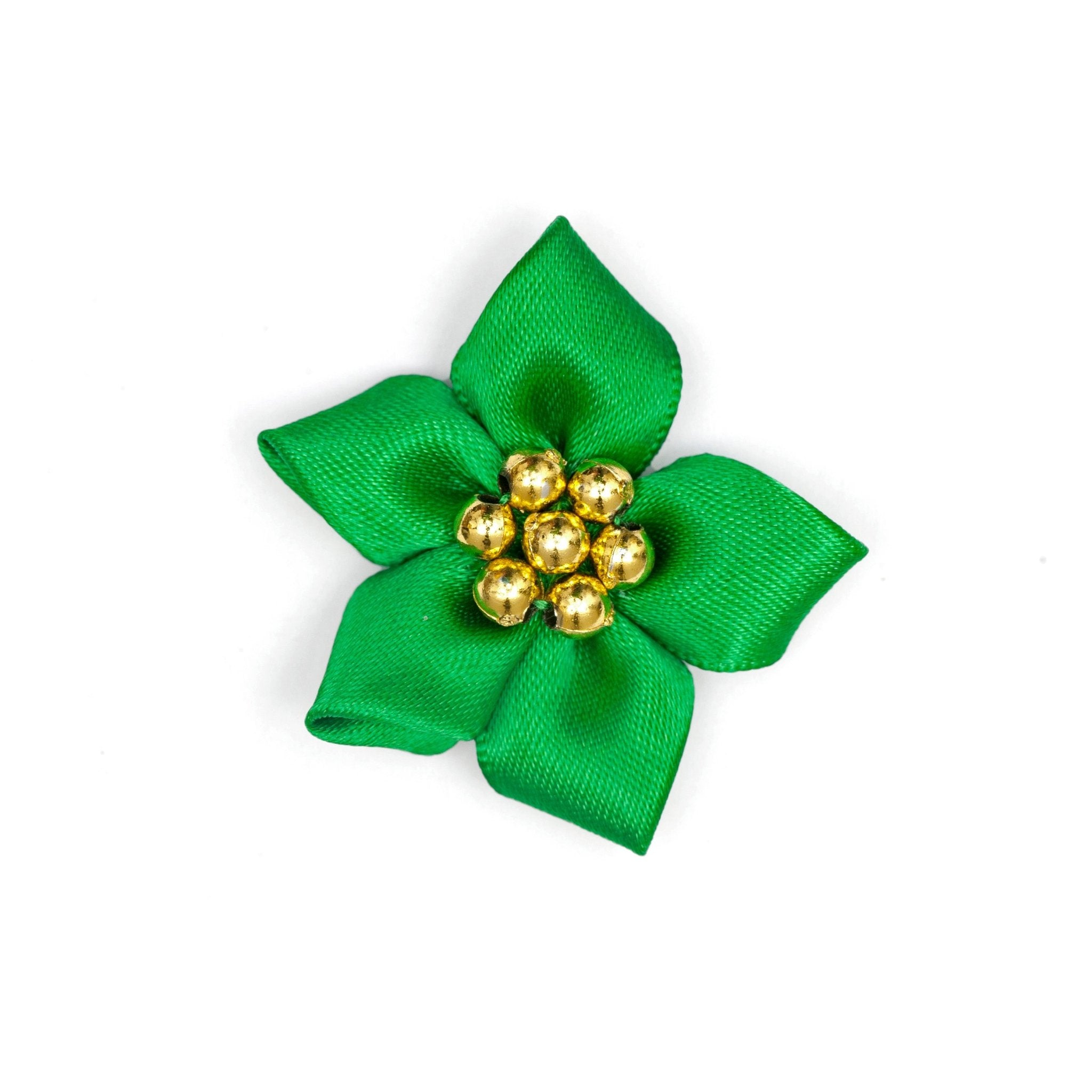 Ribbon Poinsettia Flowers with metallic beads - 40mm | Buy Online from The Home Crafters