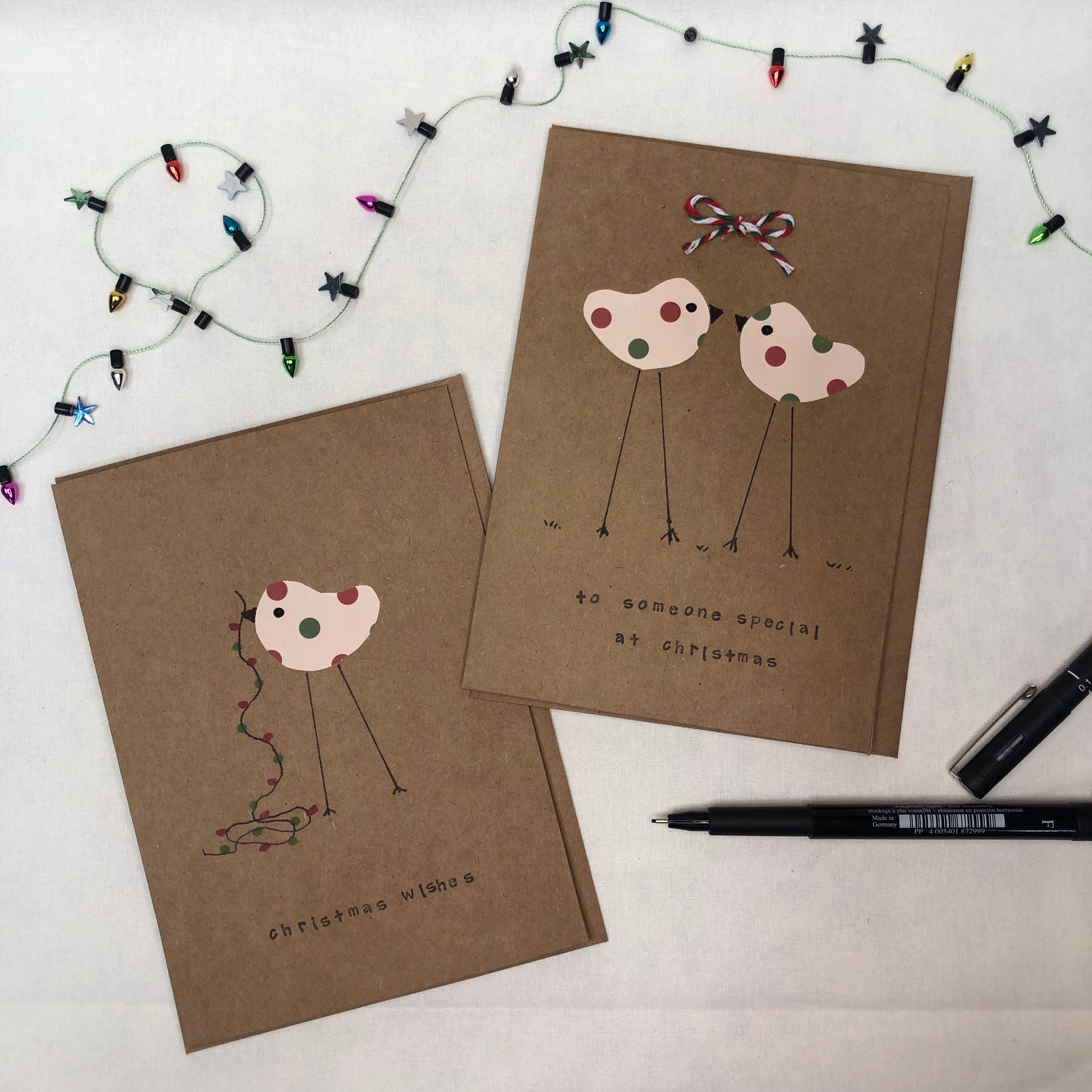 Wishes & Kisses Handmade Christmas Cards: Pack of 4 - Festive Birds