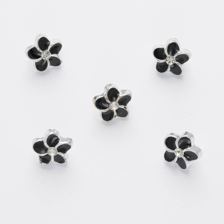 Black & Silver Diamante Flower Buttons: 11mm - each | Buy Online from The Home Crafters