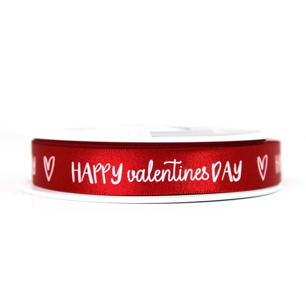 Berisfords Ribbon - Happy Valentines Day RED: 15mm (per metre) | Buy Online from The Home Crafters