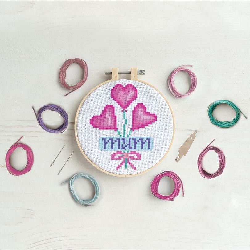 Simply Make Cross Stitch Kit - Mum Heart Balloons | Buy Online from The Home Crafters