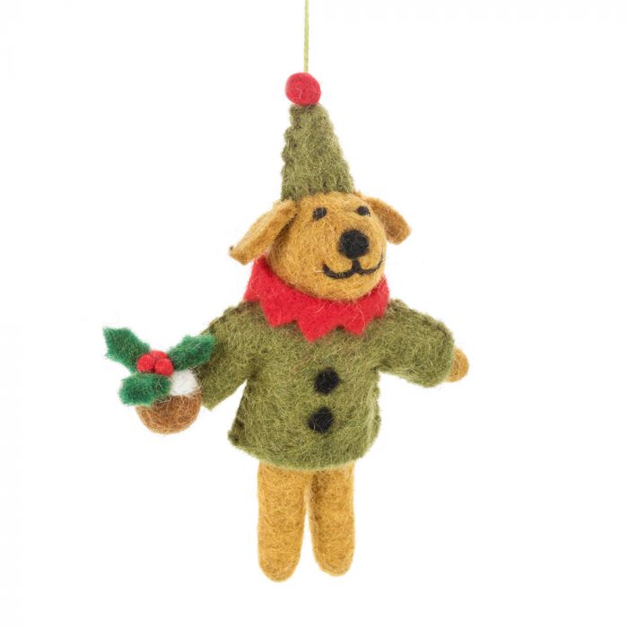 Handmade Needle Felt Hanging Christmas Decoration - Bernard the Dog