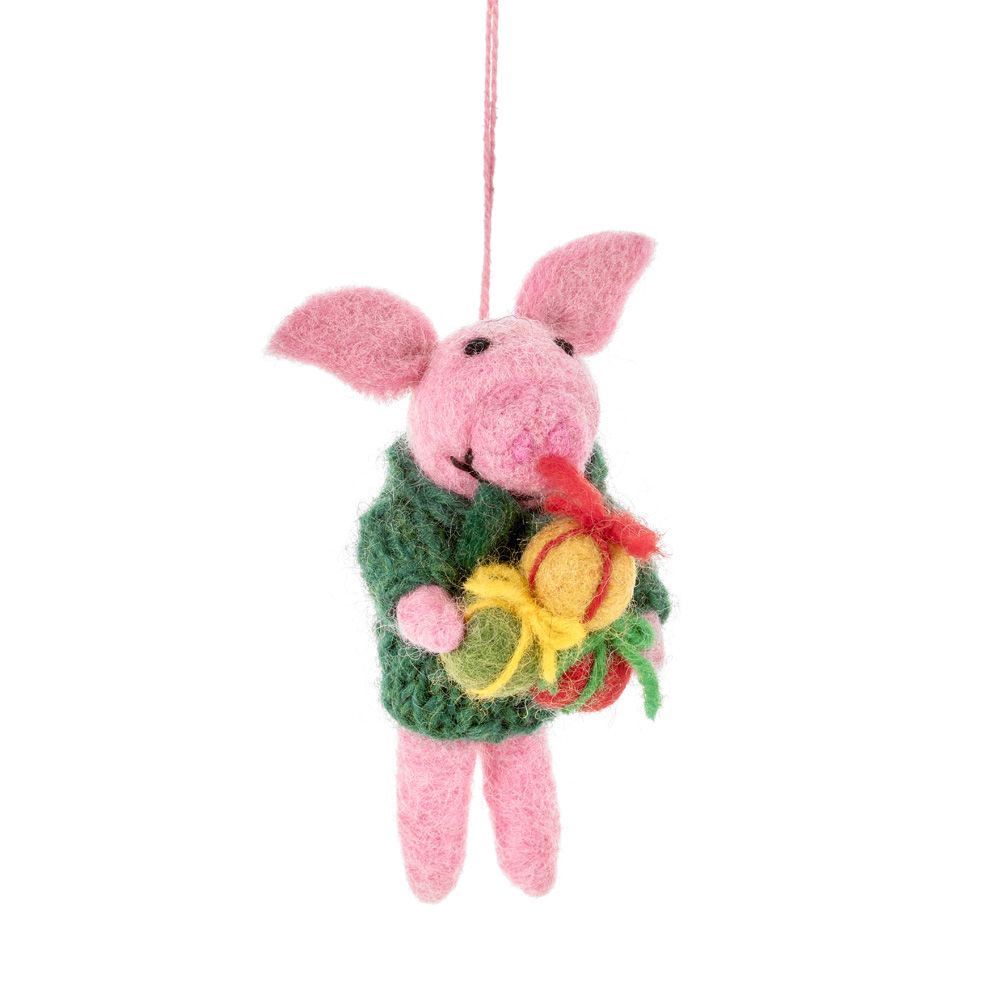 Handmade Needle Felt Hanging Christmas Decoration - Poppy the Pig