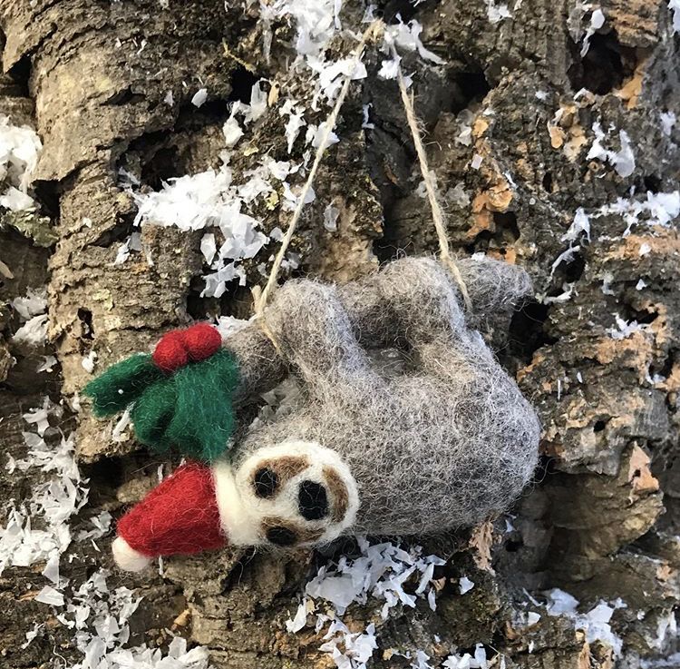 Handmade Needle Felt Hanging Christmas Decoration - Christmas Sloth