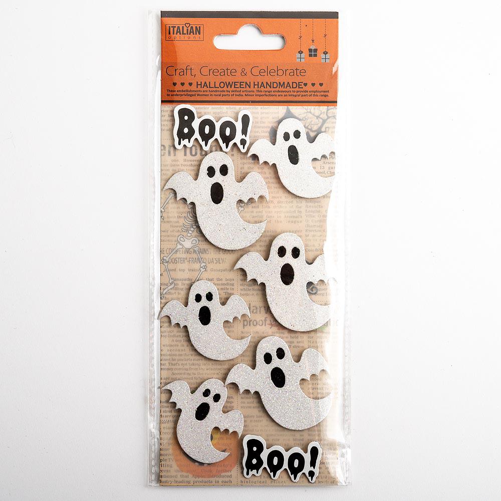 Halloween Handmade: Glitter Ghosts Topper Stickers - 8pc | Buy Online from The Home Crafters
