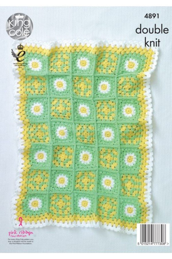 King Cole Floral Motifs Blanket Crochet Pattern 4891 - Double Knit | Buy Online from The Home Crafters