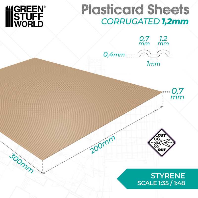 Green Stuff World: Textured Styrene Plasticard Sheet - Corrugated (1.2mm) | Buy Online from The Home Crafters