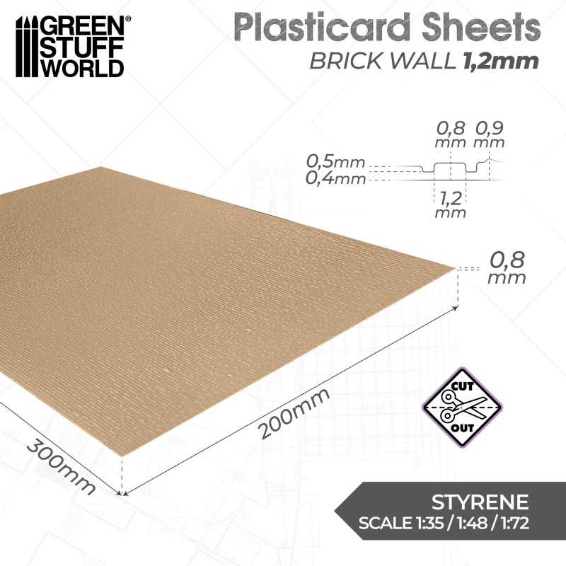 Green Stuff World: Textured ABS Plasticard Sheet - Brick Wall (1.2mm) | Buy Online from The Home Crafters