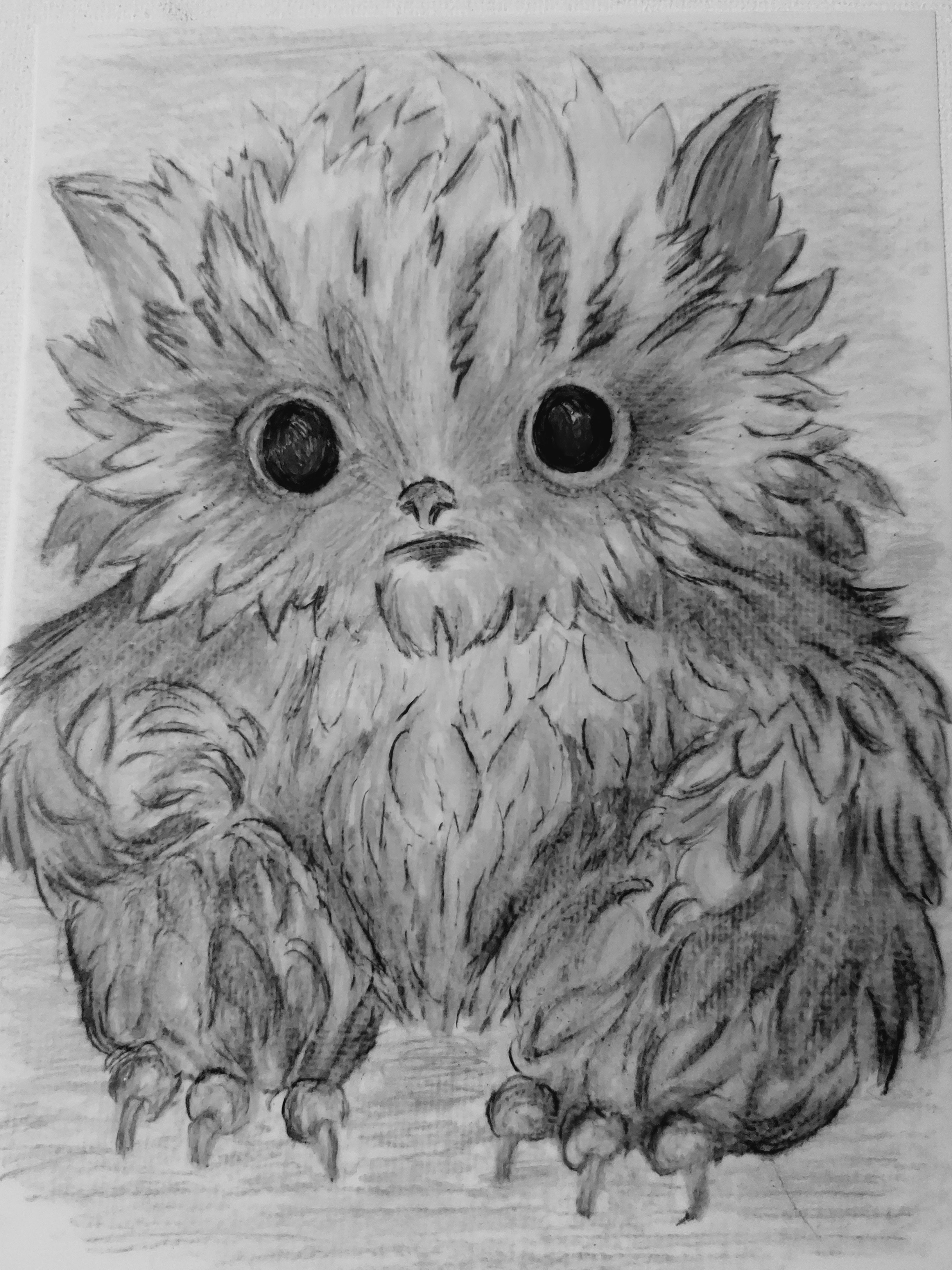 Fairy Fae Greetings Card - Owl Bear Cub (B&W)