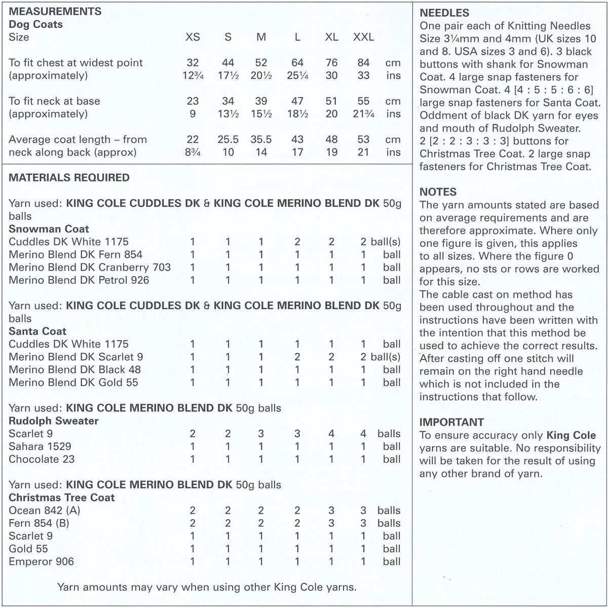 King Cole Christmas Dog Coats Knitting Pattern 4115 - Double Knit | Buy Online from The Home Crafters