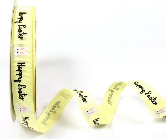 Grosgrain Ribbon: Happy Easter Bunnies - 16mm (per metre) | Buy Online from The Home Crafters