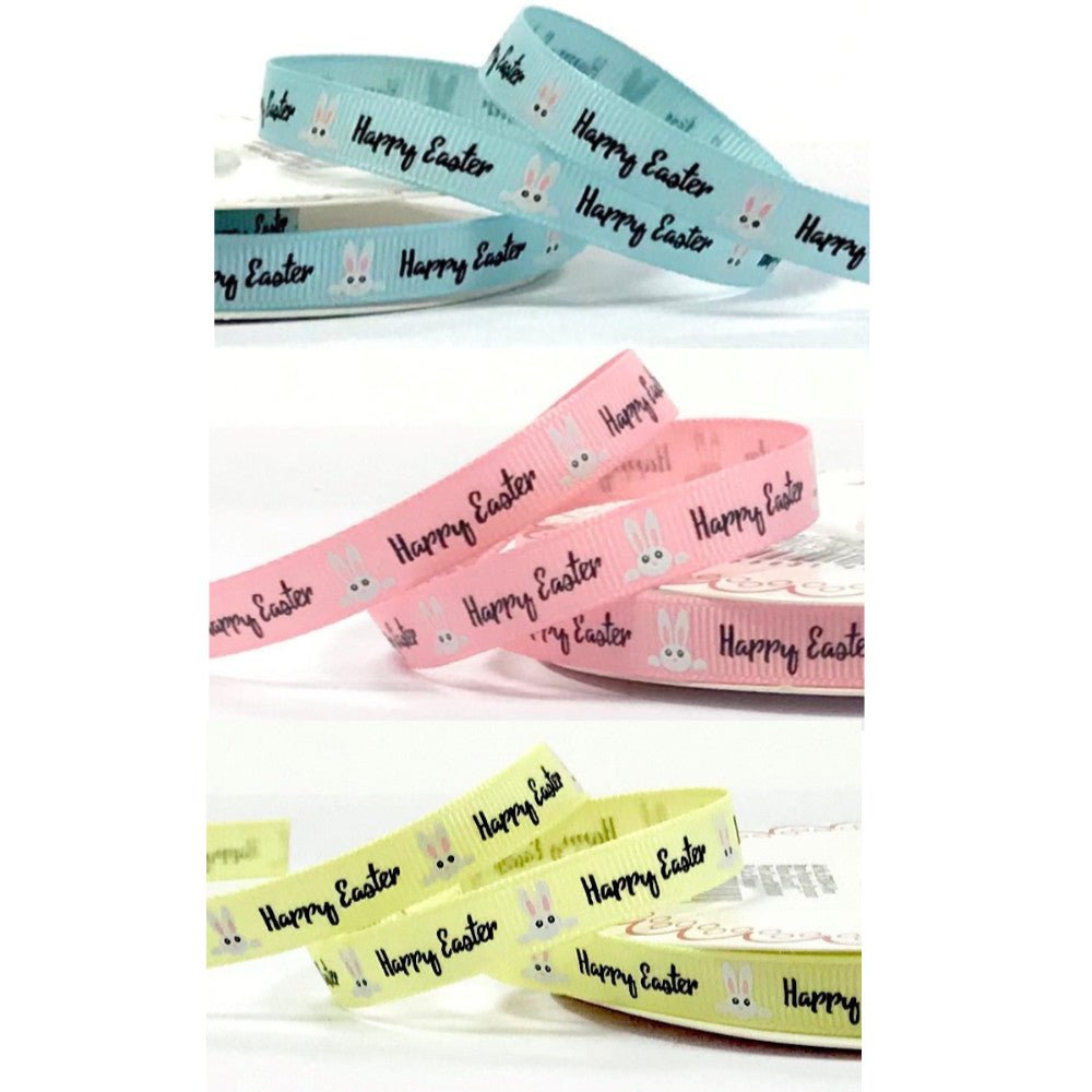 Grosgrain Ribbon: Happy Easter Bunnies - 16mm (per metre) | Buy Online from The Home Crafters