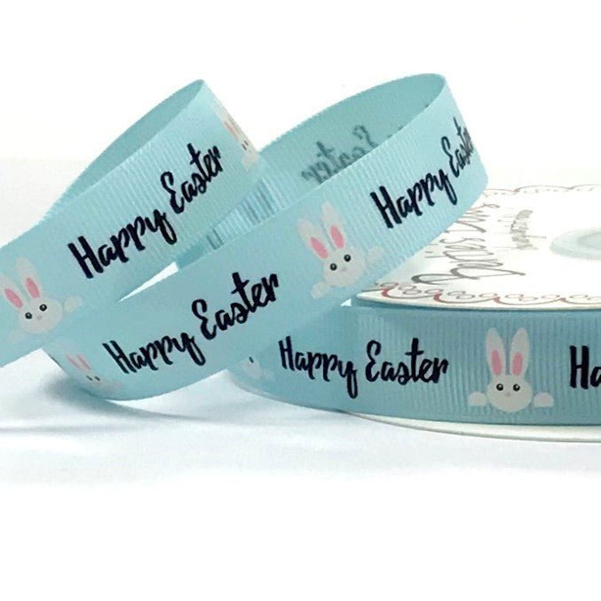 Grosgrain Ribbon: Happy Easter Bunnies - 16mm (per metre) | Buy Online from The Home Crafters