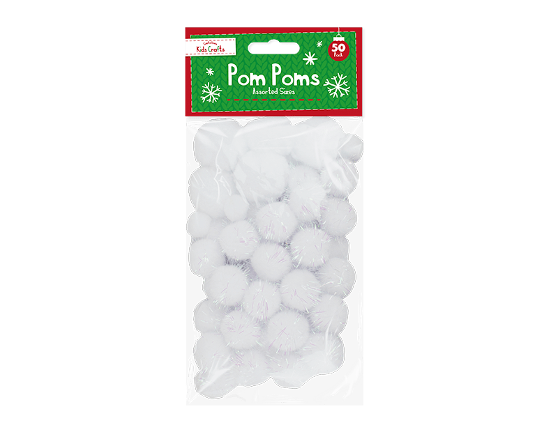Christmas Craft Tinsel Glitter Pom Poms - 50pc | Buy Online from The Home Crafters