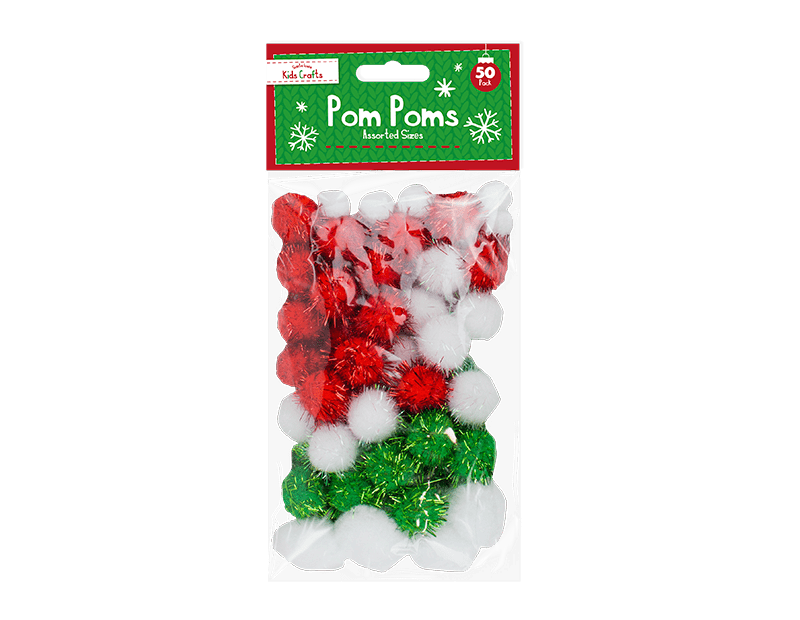 Christmas Craft Tinsel Glitter Pom Poms - 50pc | Buy Online from The Home Crafters