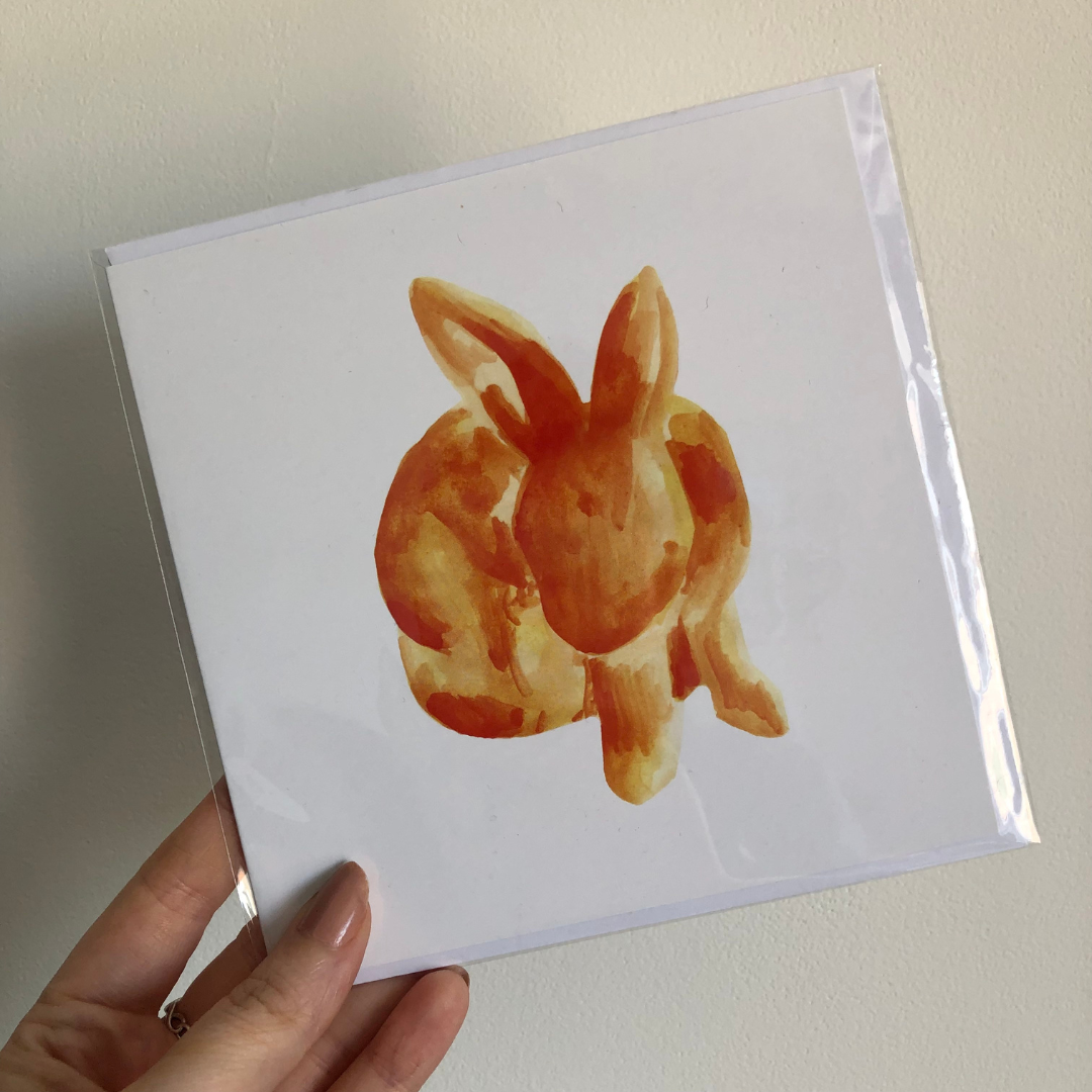 Handmade Watercolour Bunny Greetings Card - Orange