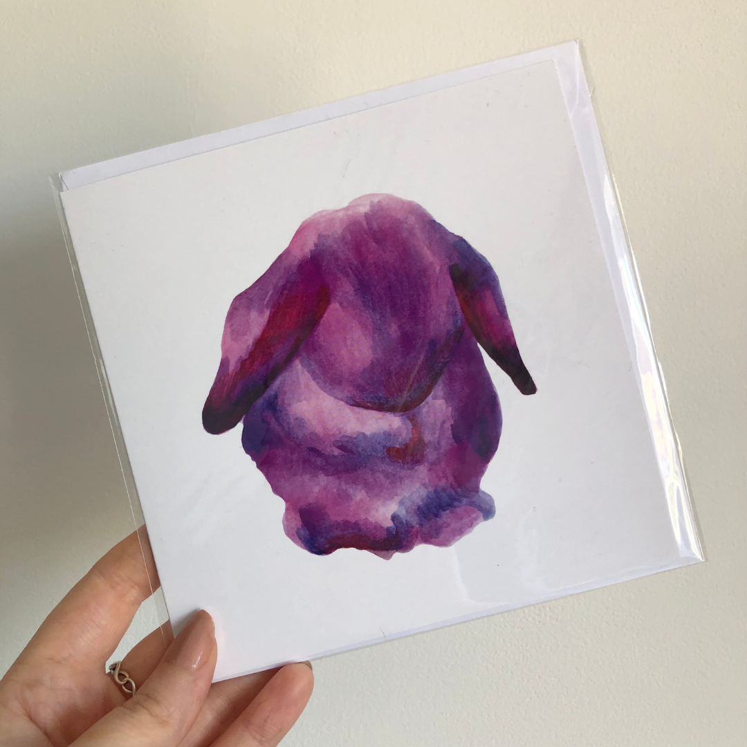 Handmade Watercolour Bunny Greetings Card - Purple