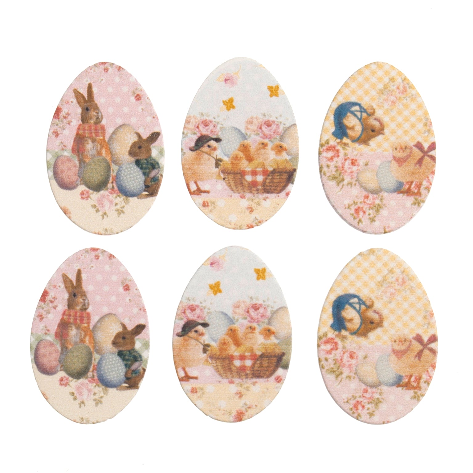 Craft Embellishments: Wooden Printed Easter Eggs - 6pc