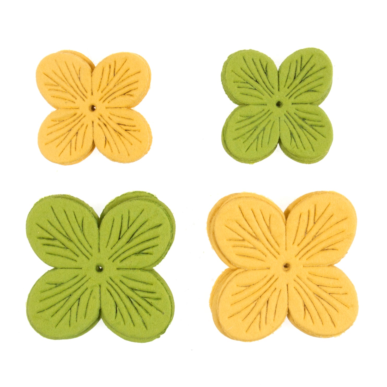 Craft Embellishments: Green & Yellow Decoupage Flower Heads - 24pc