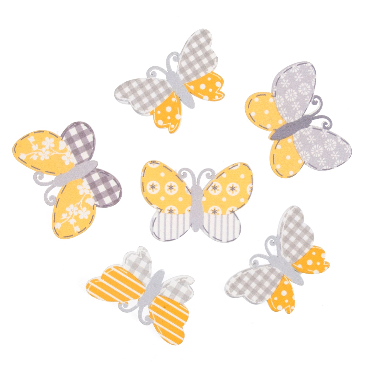 Craft Embellishments: Assorted Yellow Butterflies - 6pk