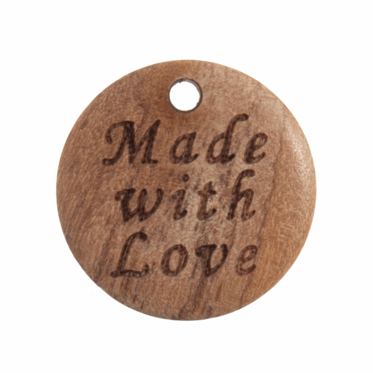 Wooden "Made with Love" Button Tag: 18mm