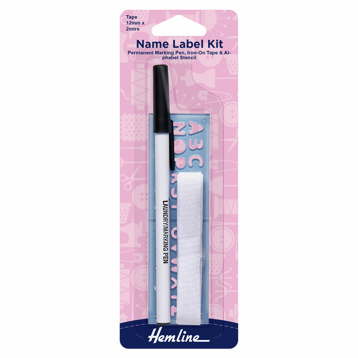 Hemline Iron On Name Label Kit with Pen & Stencil