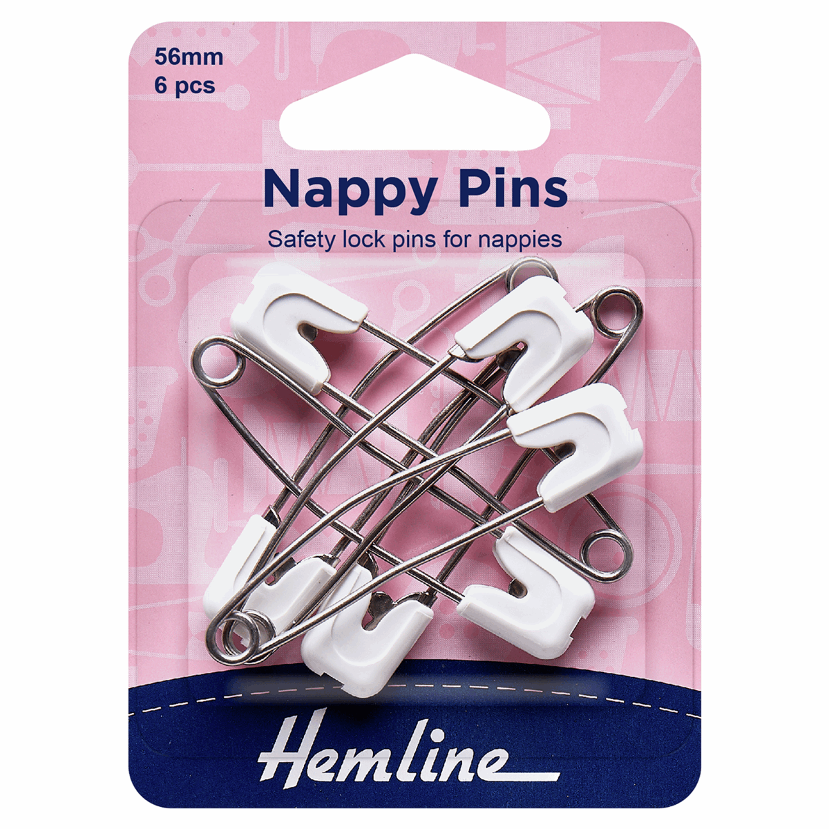Hemline Nappy Pins: 56mm - 6pc