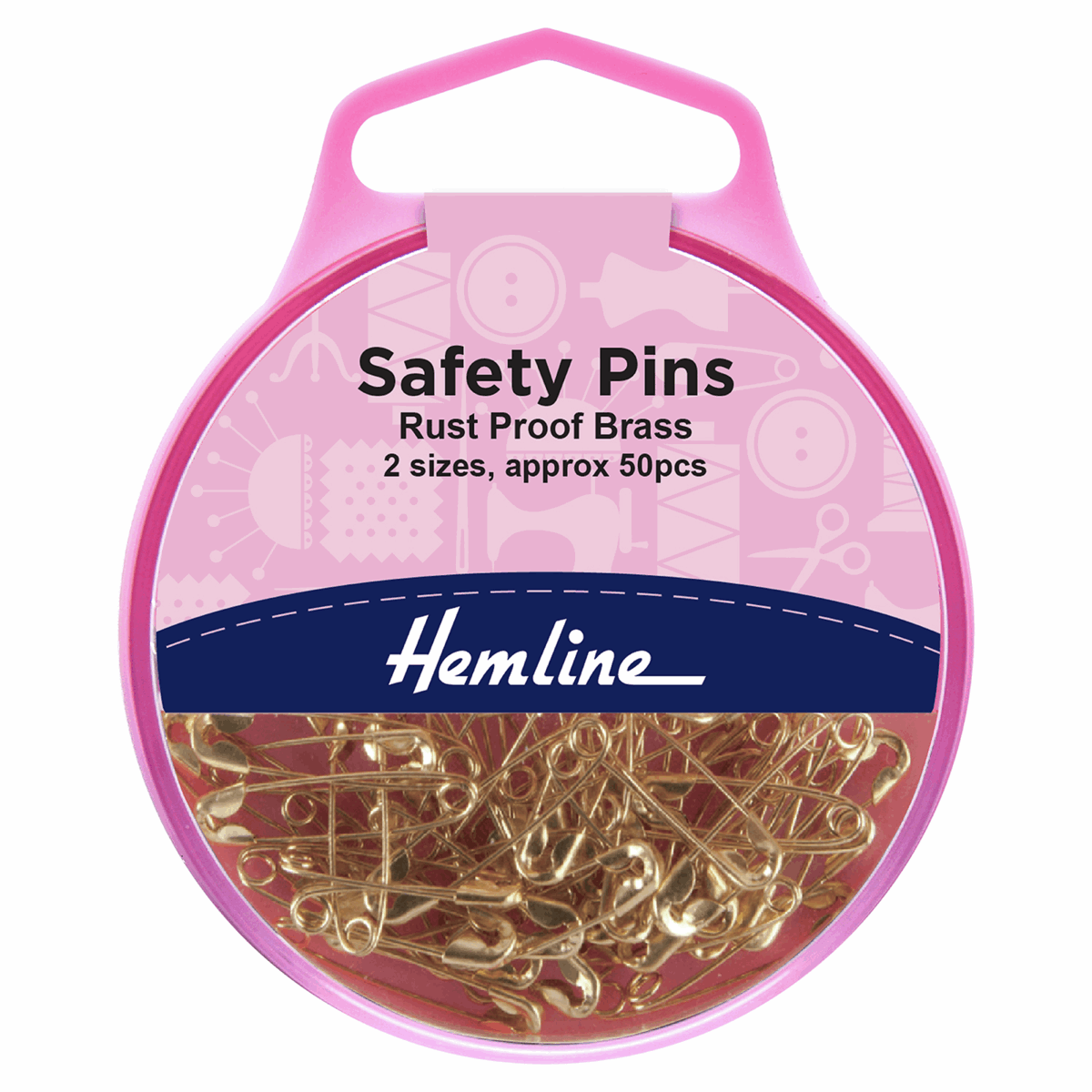 Hemline Safety Pins: Brass 19mm/23mm - 50pcs