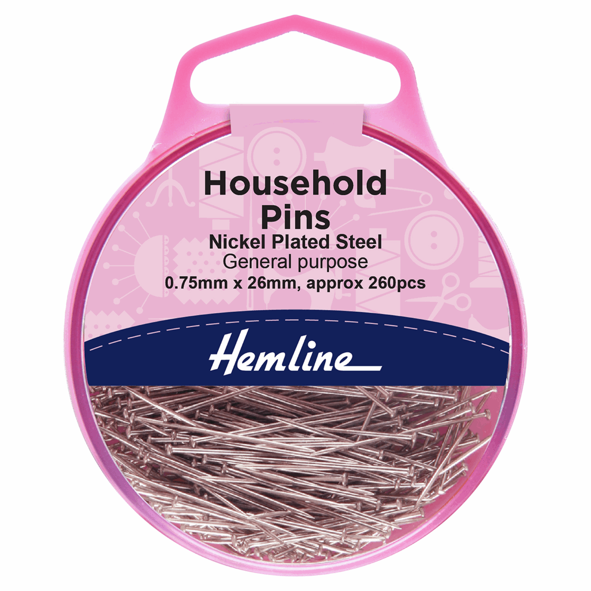 Hemline Household Steel Pins: Nickel - 26mm