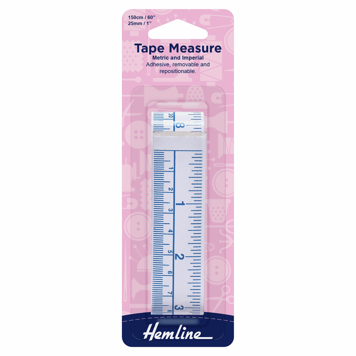 Hemline Tape Measure: Adhesive - 150cm/60in