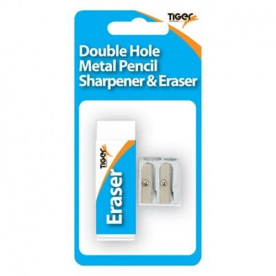 Tiger: Double Metal Pencil Sharpener & Eraser Set | Buy Online from The Home Crafters