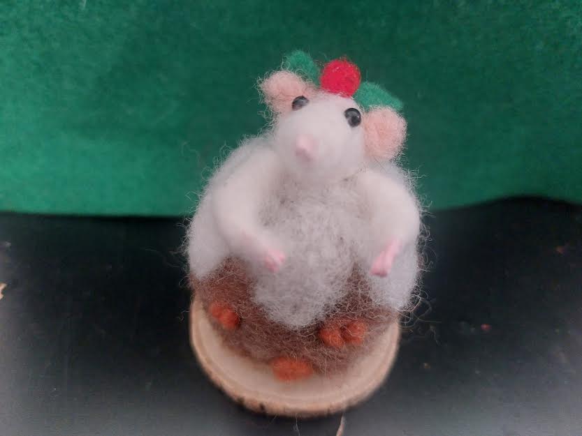Mini Christmas Pudding Mouse - Fairy Fae Handmade Needle Felt Decoration | Buy Online from The Home Crafters
